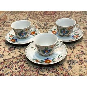 Tea Cup Saucer Set of 3  Imperial Chrysanthemum Taste Setter Hand Painted